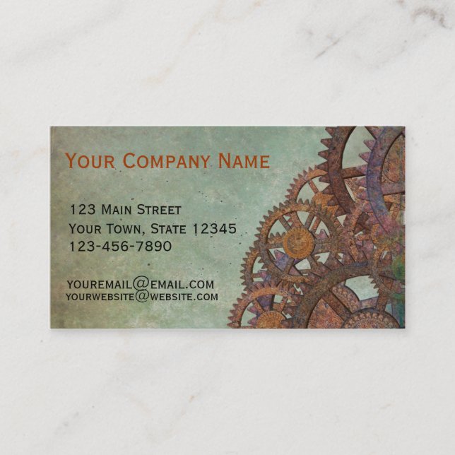 Grey Steampunk Grunge Business Card (Front)