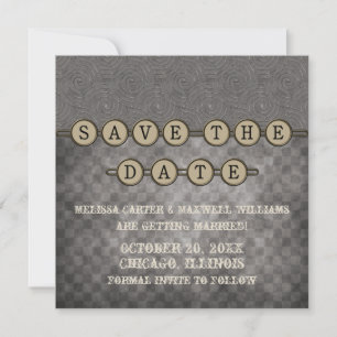 Grey Steampunk Keys Save the Date Invite