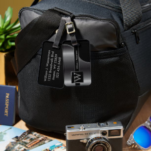 Grey Steel Masculine Monogram Executive Style Luggage Tag