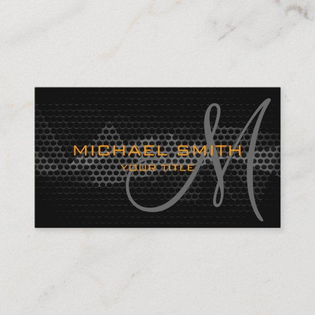 Grey Steel Metal Monograms Business Card (Front)