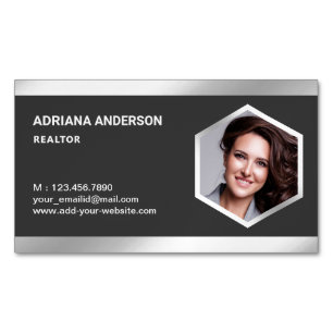 Grey Steel Silver Real Estate Photo Realtor Magnetic Business Card