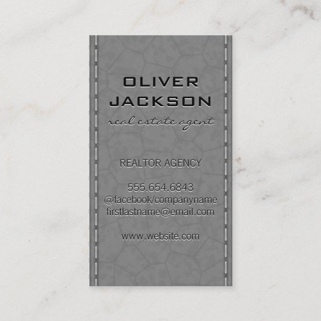 Grey Stitched Leather | Realtor Business Card (Front)