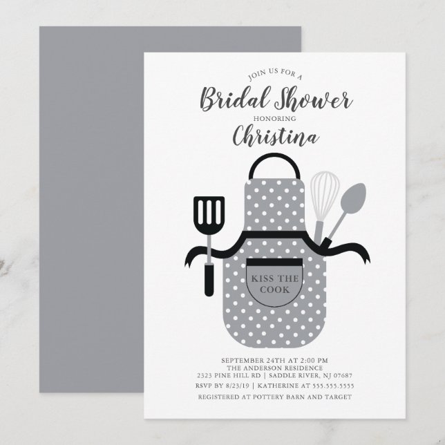 Grey Stock the Kitchen Bridal Shower Invitation (Front/Back)