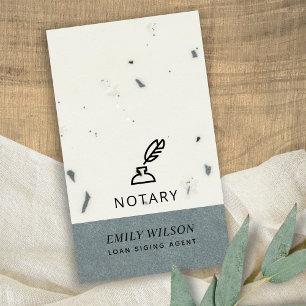 GREY STONE GLAZED SPECKLED FEATHER NIB NOTARY BUSINESS CARD