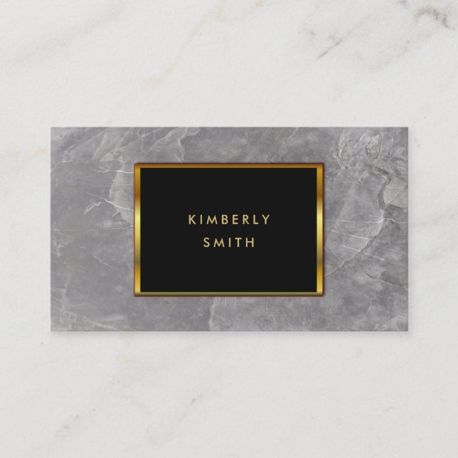 Grey stone marble black gold minimalist business card (Front)