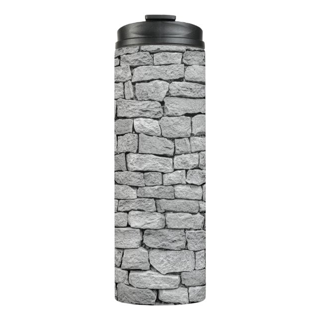 Grey stone wall, abstract background. thermal tumbler (Front)