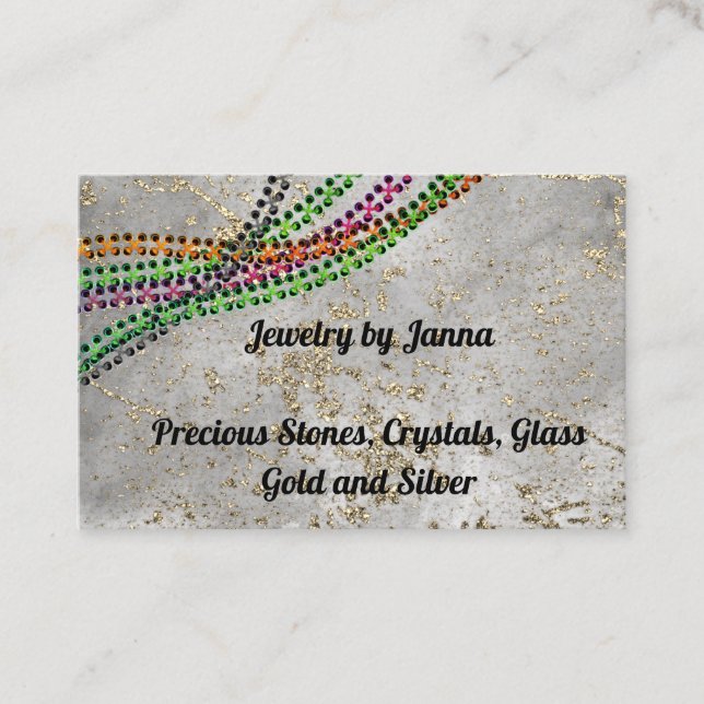 Grey Stone with Glitter and Beads Jeweller Business Card (Front)