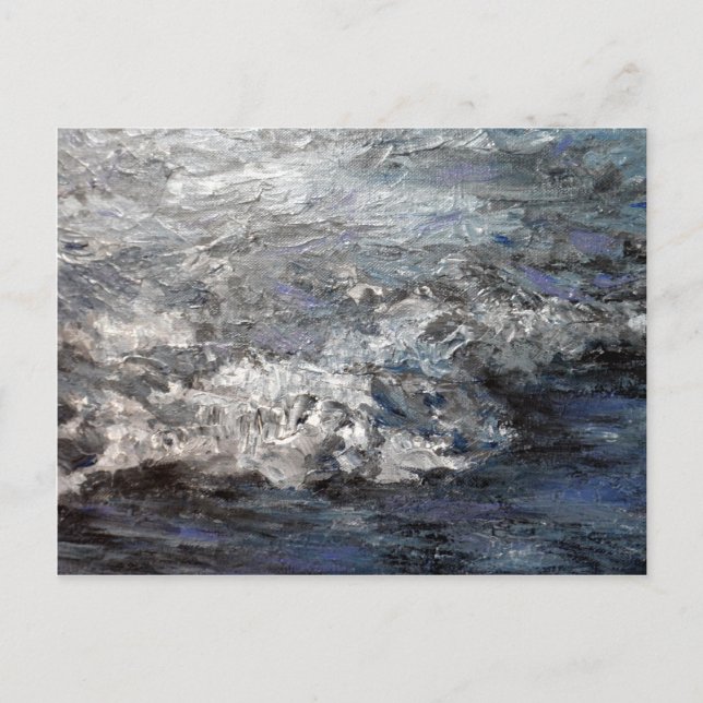 Grey Stormy Beach Painting Ocean Waves Postcard (Front)