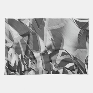 Grey streaks on some black, drizzled image tea towel