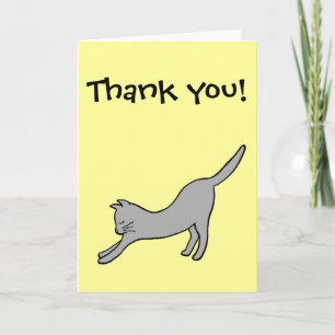 Grey Stretching Cat on Yellow Thank You Card