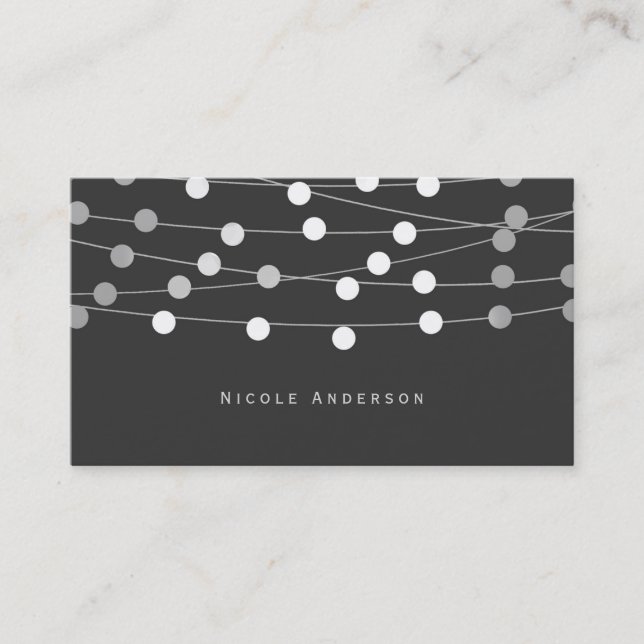 Grey String Lights Modern Chic Glam Business Card (Front)