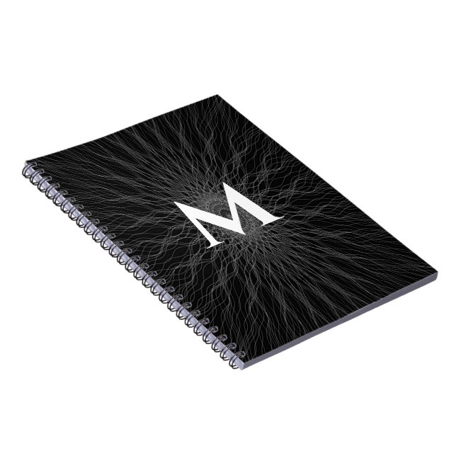 Grey string waves black monogram notebook (Right Side)
