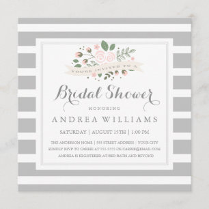 Grey Stripe and Floral Bridal Shower Invite