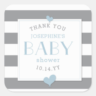 Grey Stripe Baby Shower Thank You Square Sticker