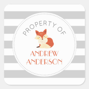 Grey stripe fox BOOK or PROPERTY OF sicker Square Sticker