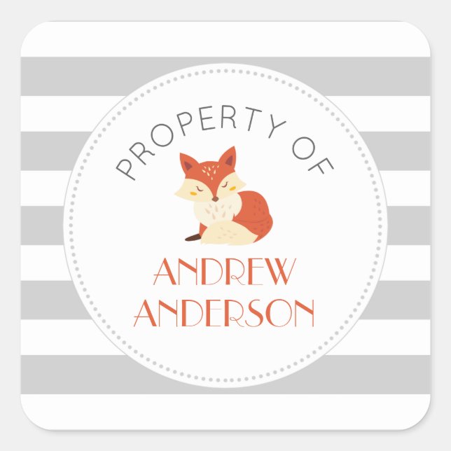 Grey stripe fox BOOK or PROPERTY OF sicker Square Sticker (Front)