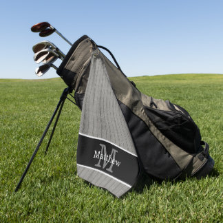 Grey Stripe Pattern Initial Monogram Golf Towel
