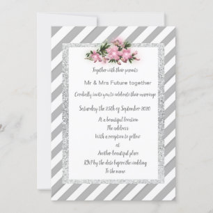 Grey Stripe pink flower invitation wedding new