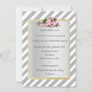 Grey Stripe pink flower invite new gold