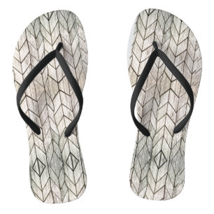 Grey Stripe Vintage Geometric Black and White Flip Flops