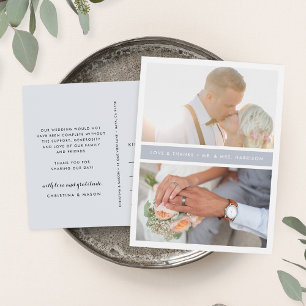 Grey Stripe   Wedding Photo Thank You Postcard