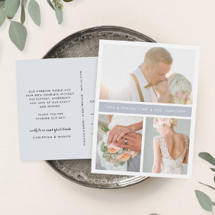 Grey Stripe   Wedding Photo Thank You Postcard
