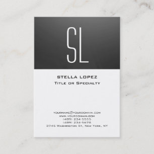 Grey Stripe White Monogram Modern Chubby Size Business Card