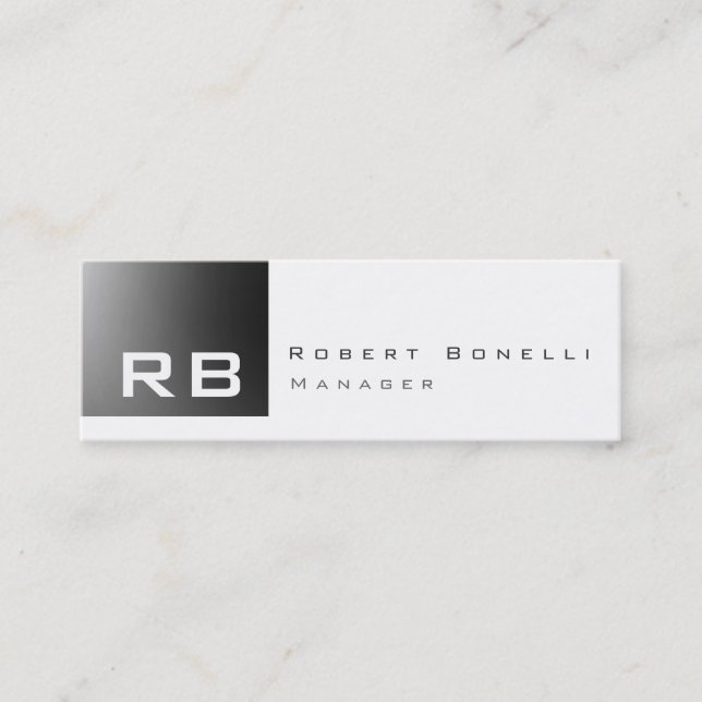 Grey Stripe White Monogram Skinny Business Card (Front)