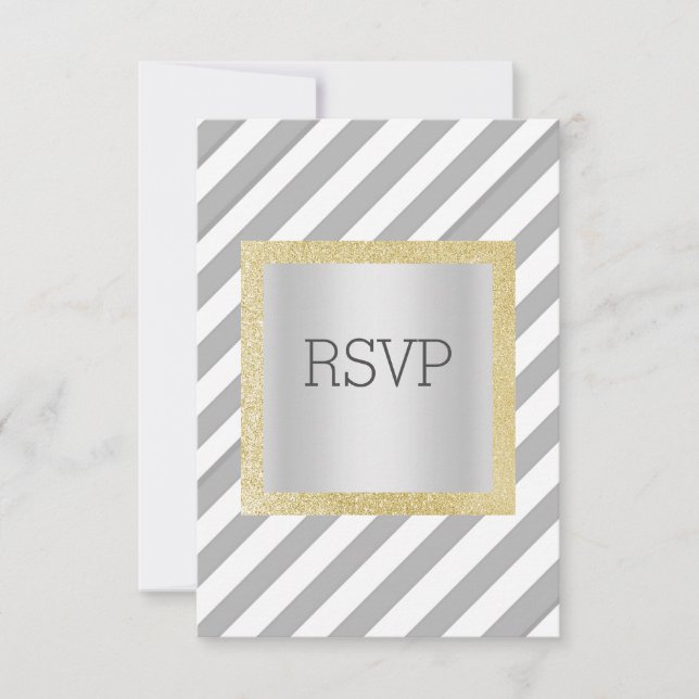 Grey stripe with gold glitter rsvp response card (Front)