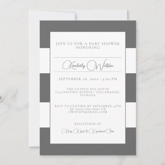 Grey Striped Baby Shower Invitation (Front)