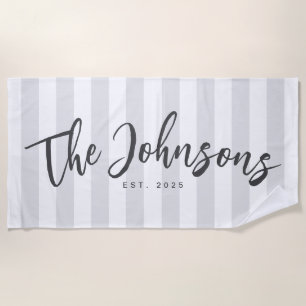 Grey Striped Beach Towel, Newlywed Gift Towel