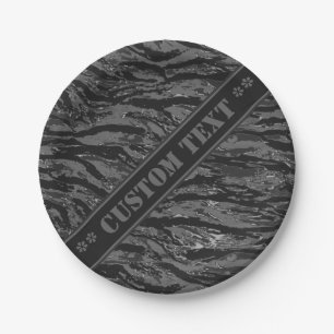 Grey Striped Camo w/ Custom Text Paper Plate