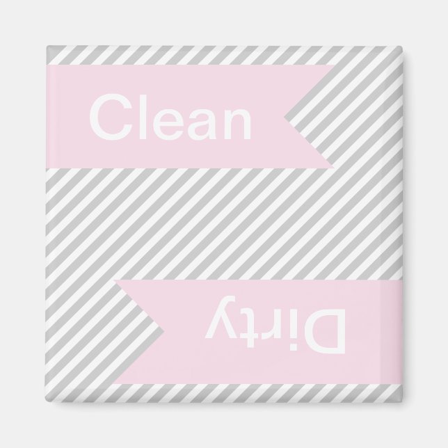 Grey Striped Clean - Dirty Dishwasher Magnets (Front)