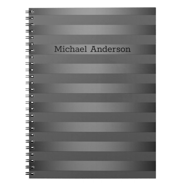 Grey, striped, gradient, grey stripes, simple notebook (Front)