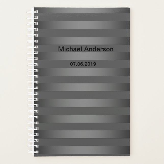 Grey, striped, gradient, grey stripes, simple planner (Front)