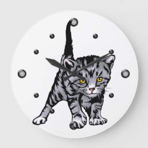 Grey Striped Kitten Wall Clock