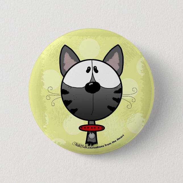 Grey Striped Kitty 6 Cm Round Badge (Front)