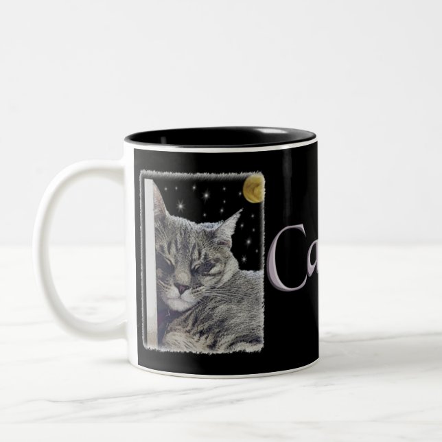 Grey Striped Kitty Art "Catnap" Two-Tone Coffee Mug (Left)
