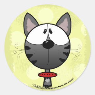 Grey Striped Kitty Classic Round Sticker
