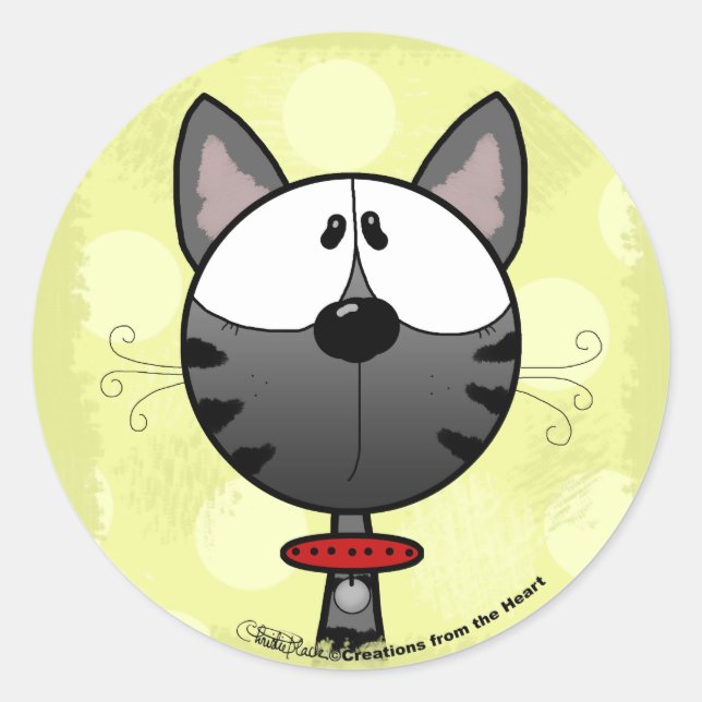 Grey Striped Kitty Classic Round Sticker (Front)
