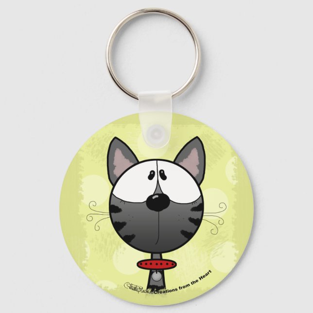 Grey Striped Kitty Key Ring (Front)