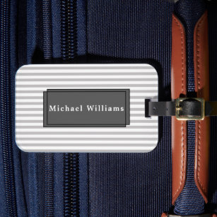 Grey Striped Luggage Tag with Business Card Slot