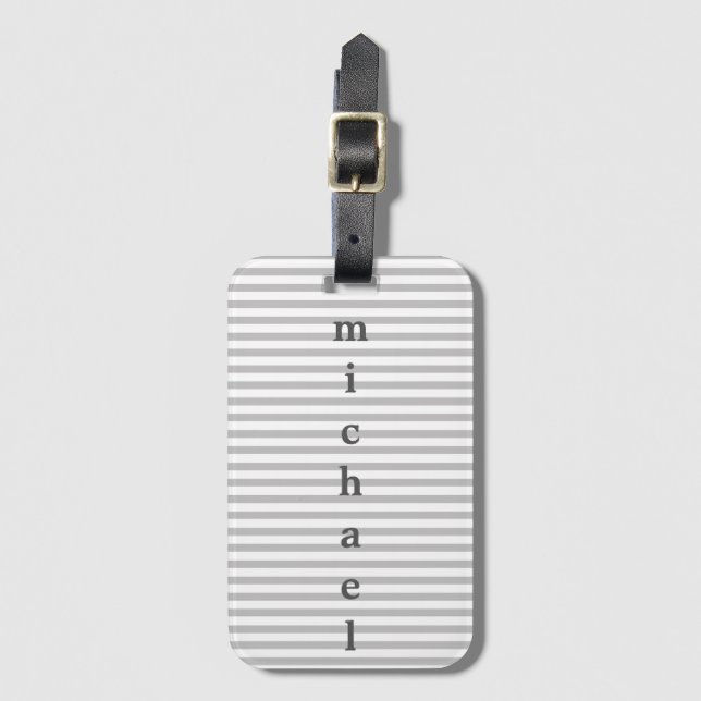 Grey Striped Luggage Tag with Business Card Slot (Front Vertical)