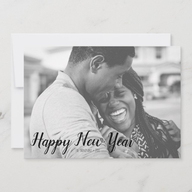 Grey Striped Pattern Happy New Year Photo Card (Front)