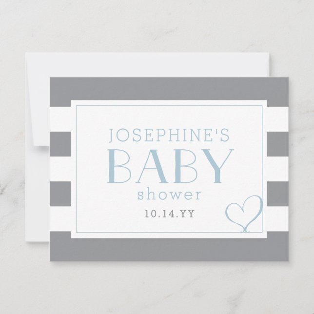 Grey Striped Shower Light Blue Thank You Card (Front)