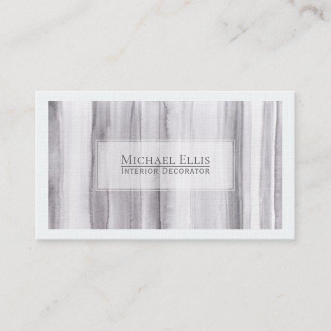 Grey Striped Watercolor Business Card (Front)