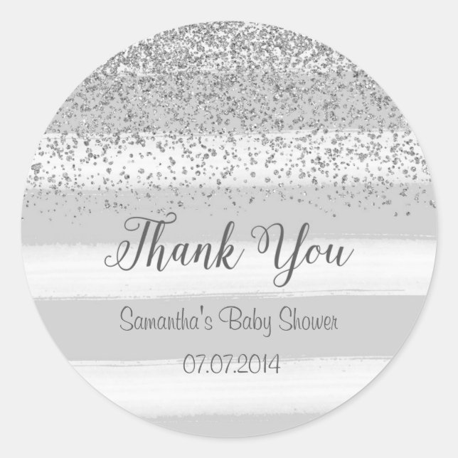 Grey Stripes Baby Shower Sticker (Front)