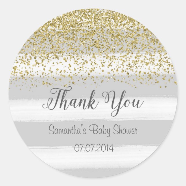 Grey Stripes Baby Shower Sticker (Front)