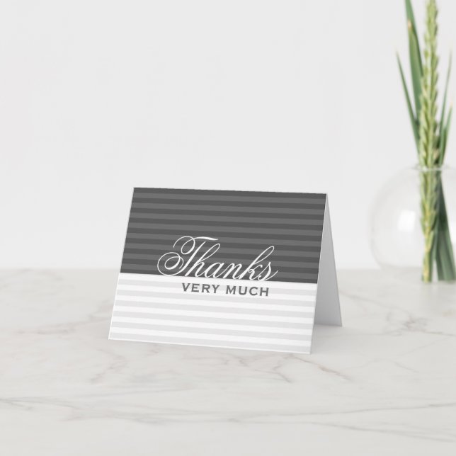 Grey Stripes : :  Black And White Thank You Cards (Front)