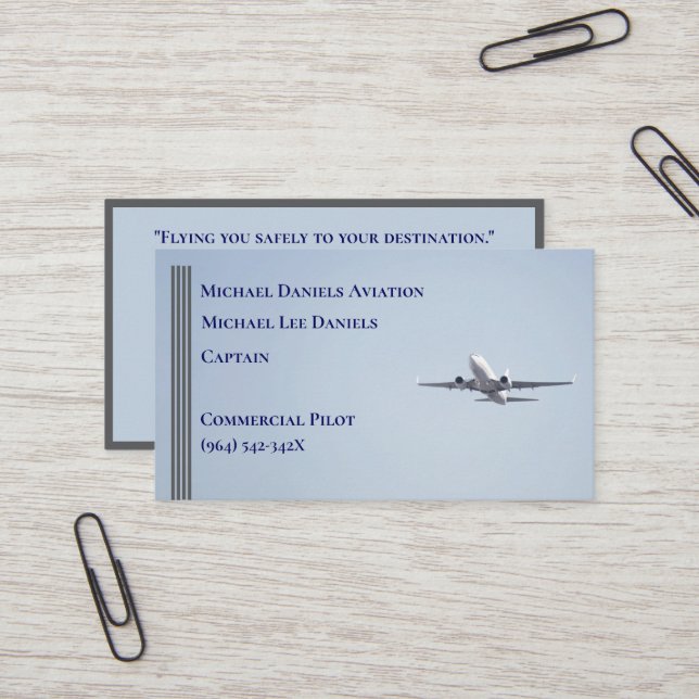 Grey Stripes Commercial  Aeroplane Captain Pilot  Business Card (Front/Back In Situ)